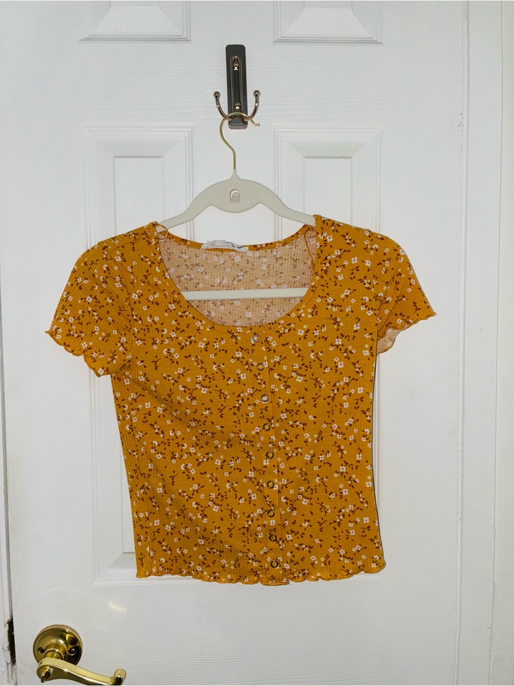 Hippie Rose Mustard Floral Button Crop Top